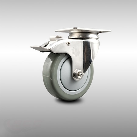 Service Caster 4 Inch 316SS Gray Polyurethane Swivel Top Plate Caster with Total Lock Brake SCC-SS316TTL20S414-PPUB